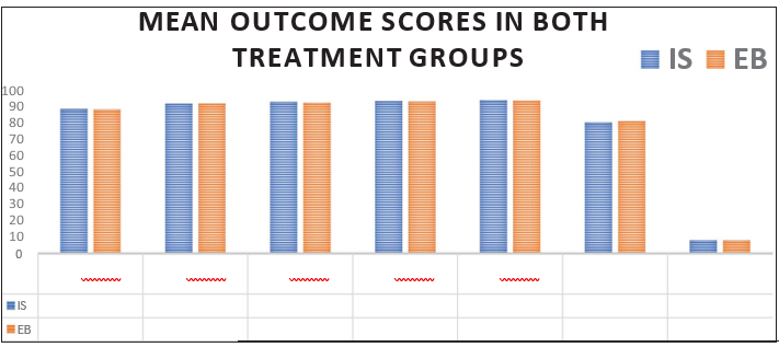 Statistically no difference in mean scores between the two groups